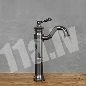 Retro stiliaus kriauklės maišytuvas iš žalvario, juodos spalvos, aukštis 34 cm, snapelio ilgis 17 cm