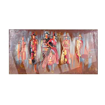 3D metallist kunstiteos, seinakunst &amp;amp;quot;Inimesed tänaval&amp;amp;quot;, punakates toonides, mõõdud 140x70cm