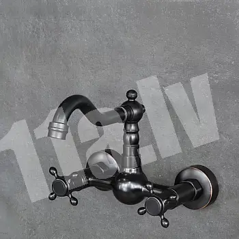 Wall-mounted classic brass faucet, black color, height 23 cm, spout length 16 cm