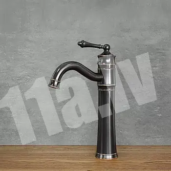 Retro style sink faucet, made from brass, black color, height 30 cm, spout length 14 cm