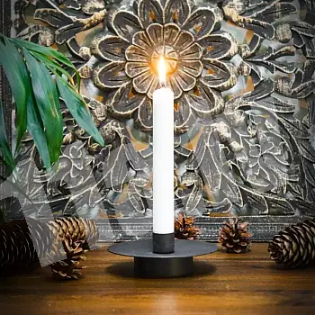 Metal standing candlestick with a round base, black color, dimensions 5x16 cm, set of 6 pcs.