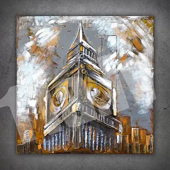 3D metallikunst, pilt, seinadekoor &amp;amp;quot;Big Ben of London&amp;amp;quot;, oranžides toonides, suurus 100x100cm