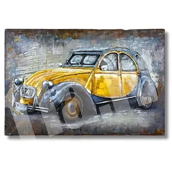 3D Metal Art, Pilt, Seinadekoratsioon - väike auto kollastes ja sinistes toonides, mõõdud 120x80cm