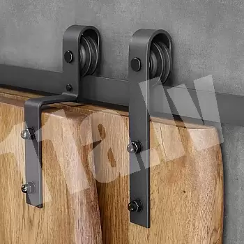 Kahekordse möödaviiguga lükandukse süsteem terasest, kuni 100 kg kahepoolsetele ustele, pikkus 2 meetrit, must värv, seinale kinnitatav