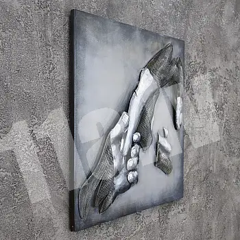 3D metalo kūrinys, sienų apdaila &amp;amp;quot;Dvi rankos&amp;amp;quot;, matmenys 60x60cm