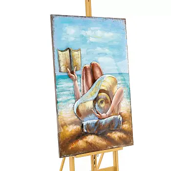 3D metallimaal, tüdruk rannas raamatuga, 120x80 cm