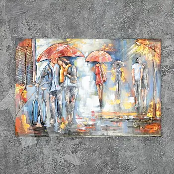 3D metallseina kunstiteos &amp;amp;quot;Inimesed vihma käes&amp;amp;quot;, mõõtmed 80x120 cm