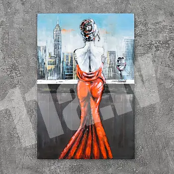 3D metallist seinapilt, seinadekoor, naine ja klaas šampanjat, 80x120 cm