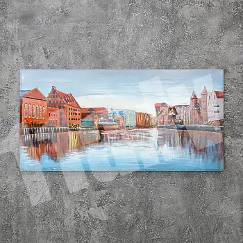 3D metal wall image, wall decor, city by the river, 70x140 cm