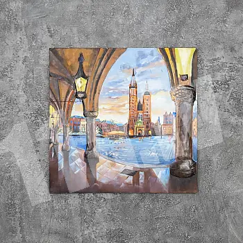3D metāla sienas attēls, sienas dekors, pilsēta un kanāls, 100x100 cm