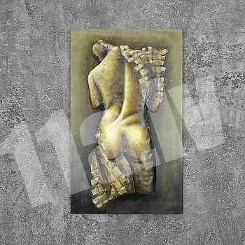 3D metallist seinakunst, pilt, alasti naine tagant, mõõdud 60x100 cm