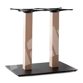 Table base from steel with two raw wood columns, height 72 cm / 60 cm / 106 cm, weight 26.5 kg, tabletops up to 140x80 cm