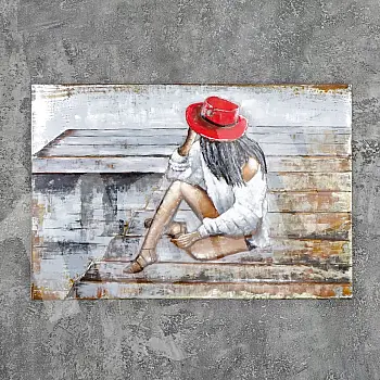 3D metal wall art “Elegant lady in red hat, dimensions 120x70 cm