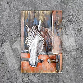 3D metalinis sienų dekoras, baltas arkliukas, 90x60 cm