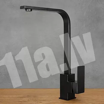 Moodne mattmust ruudukujuline roostevabast terasest köögisegisti, minimalistlik geomeetriline disain, kõrgus 35,2 cm, tila pikkus 19,5 cm
