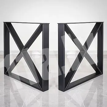 Durable table legs, square shape with X fill, width 80 cm, height 71 cm, black color, set of 2 pcs