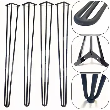 Plaukų segtuko stalo kojelės baro stalui arba konsolei, aukštis 105 cm, trys strypai 12 mm skersmens, juodos arba baltos spalvos, 4 stalo kojų komplektas