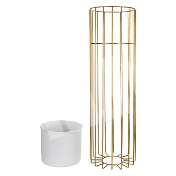 Steel flower stand with golden color rods and white planter pot – height 70 cm, width 20 cm