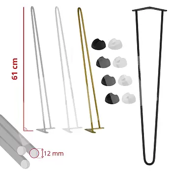 12 mm ümarvarrastega lauajalad kõrgusega 61 cm, komplektis 4 tk, must, valge, hall või kuldne