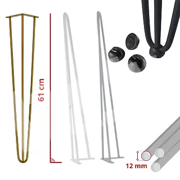 Stalo kojos iš trijų tvirtų plieninių strypų, skersmuo 12 mm, aukštis 61, rinkinys iš 4, juodos, baltos, pilkos arba auksinės spalvos