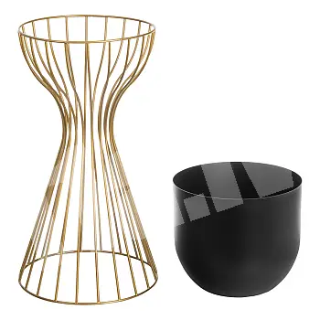 Metal designed flower pot made of steel rods golden color and plastic basket black color, width 20 cm, height 46 cm