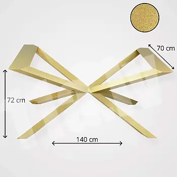 Golden color spider table base for large tables, hand-made, dimensions 140x70 cm, height 72 cm, leg profile 6x6 cm