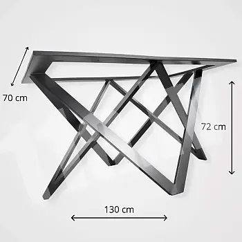 Käsitööna valmistatud 3D terasest lauaraam Pealttoega kolmnurgad, suurtele laudadele, pikkus 130 cm, laius 70 cm, kõrgus 72 cm