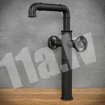 Tööstuslikus stiilis ühejoaga segisti valmistatud messingist, musta värvi, kõrgus 32 cm, tila pikkus 15 cm
