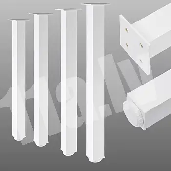 Anodized aluminum table legs with square shape 60x60 mm, height 71 cm, 82 cm, 110 cm, set of 4 pcs, white color