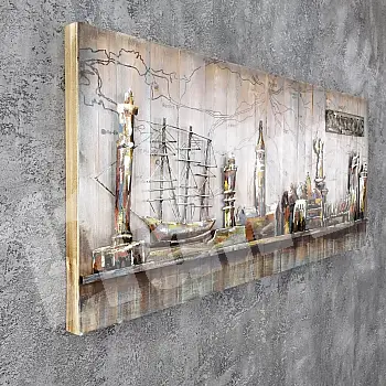 3D metalo tapyba, sienų dekoras, prieplauka, uostas, išmatavimai 60x150cm
