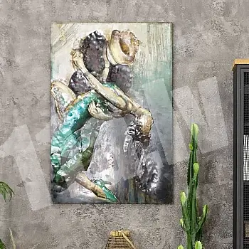 3D metal wall art &amp;quot;Couple&amp;#039;s love in the passion dance of Tango&amp;quot;, dimensions 70x120cm