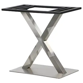 X-kujuline standardkõrgusega metallist lauaalus roostevabast terasest, kõrgus 72,5 cm, alus 70x40 cm, alusplaat 40x80 cm