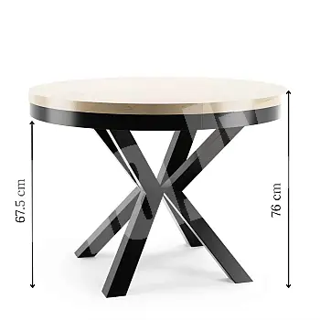 Apaļš izvelkamais pusdienu galds, 3 izmēri vienā galdā, diametrs 120 cm, pagarinātā galda garums 158 cm un 196 cm, metāla melnas vai baltas kājas, lamināta virsmas krāsas melns, balts, ozols, marmors, betons