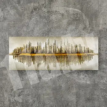 3D sienu dekors “Pilsētas elegances atspulgi”, izgatavots no koka, metāla un plastmasas, 145x55cm