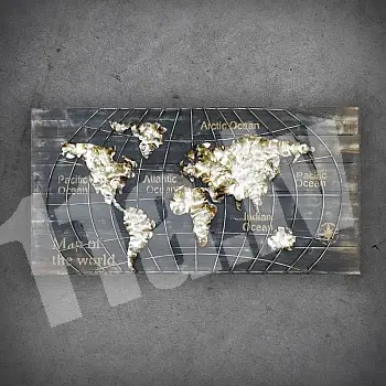 3D metalinis sienų dekoras, pasaulio žemėlapis, 120x60cm