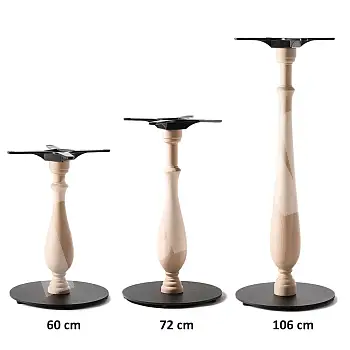 Terasest põhjaaluse ja elegantse toorpuidust sambaga lauajalg kohvilauale, söögilauale, baarilauale, kaal 15 kg, lauaplaatidele kuni D80cm