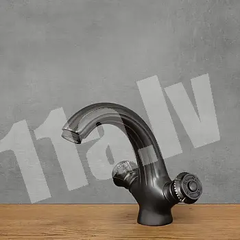 Black brass industrial-style sink faucet, with a height of 16cm and a spout length of 10cm.