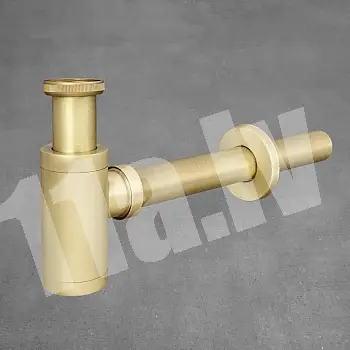 Decorative round bottle-type siphon, washbasin P-trap made of brass, in brushed antique brass colour