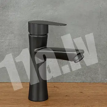 Nerūdijančio plieno maišytuvas, aukštis 18 cm, snapelio ilgis 10,5 cm, juodos spalvos, matinis