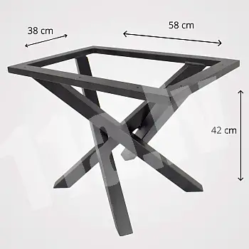 Solid, one-piece decorative steel coffee table leg, table frame with support mounting perimeter, dimensions 38x58 cm, height 42 cm, black or white colour