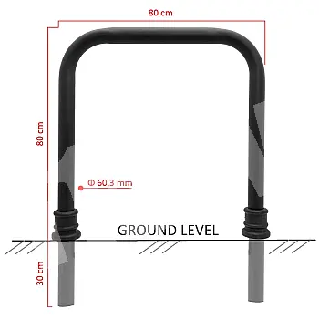 Galvanized and black painted bicycle stand, retro style 80x80 cm with cast iron decorative elements, in-ground concrete installation