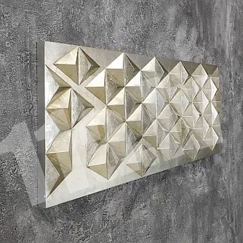 3D metallist seinakunst &amp;amp;quot;geomeetrilised figuurid&amp;amp;quot;, kuldsetes toonides, mõõdud 150x56 cm