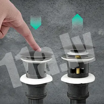 Pop-up kriauklės nutekėjimo kamštis su perpildymu, pagamintas iš žalvario, juodos spalvos, 19 cm arba 21 cm