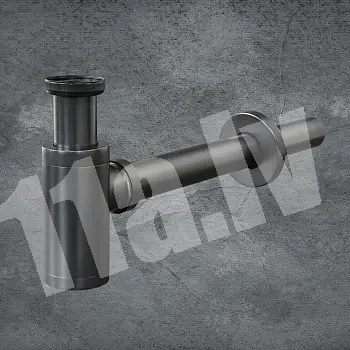 Decorative round bottle-type siphon, washbasin P-trap made of brass, in matt black colour