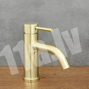 Retrostiilis madal roostevabast terasest segisti, antiikses messingvärvis, matt, poleeritud, kõrgus 17 cm, tila pikkus 9,5 cm