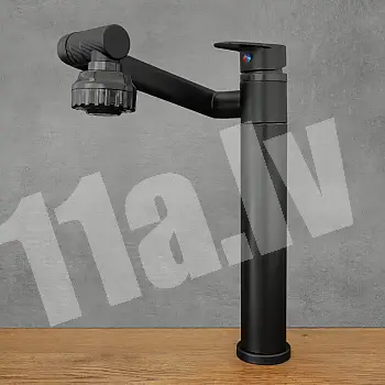 360 kraadi pöörlev roostevabast terasest köögikraan, kõrgus 30,5 cm, tila pikkus 20 cm, värvus must, matt