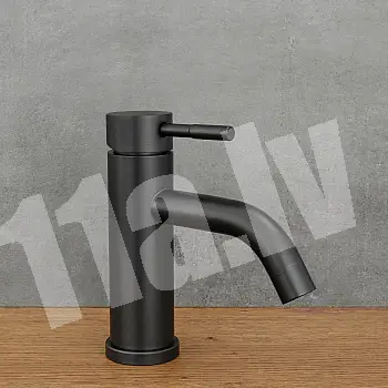 Retrostiilis madal roostevabast terasest segisti, must värv, matt, kõrgus 17 cm, tila pikkus 9,5 cm
