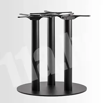 HoReCa large and heavy round-shape dining table base with 3 steel columns, in black or white colour, for countertops up to 150 cm in diameter