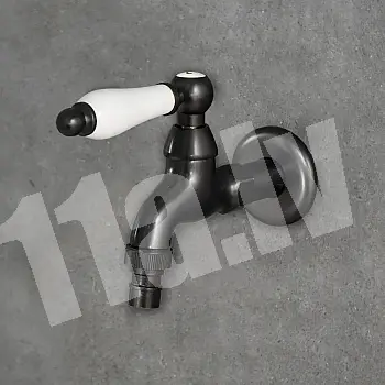 Antīks misiņš, keramika Šļūtenes krāns, melns, balts, augstums 11 cm, izteka garums 10 cm
