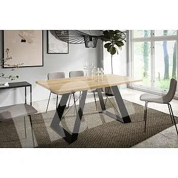Customizable Extendable Dining Table – Modern Laminated Top, Black/White Powder-Coated Metal Legs, Expandable 140-240 cm, 6 Colors